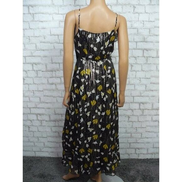 $448 Joie Kenny Black Floral Silk Metallic Stripe Ruffle Wrap Dress XS NWT - Picture 9 of 9